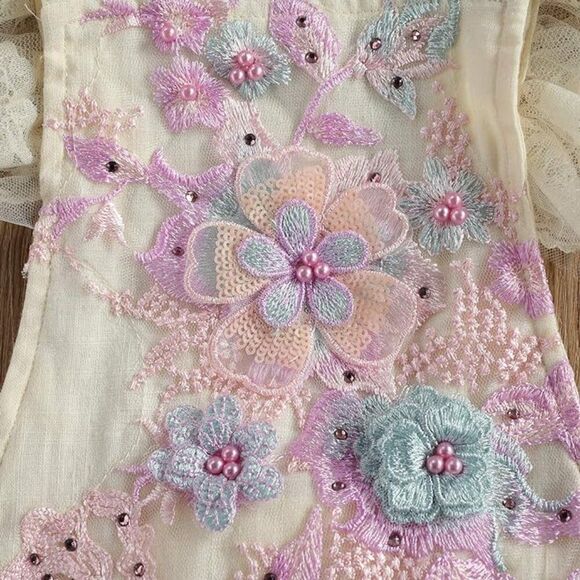 Newborn Infant Baby Girl 3D Flower Crochet Lace Romper Bodysuit Ruffle 12-18 Mon - Picture 3 of 12